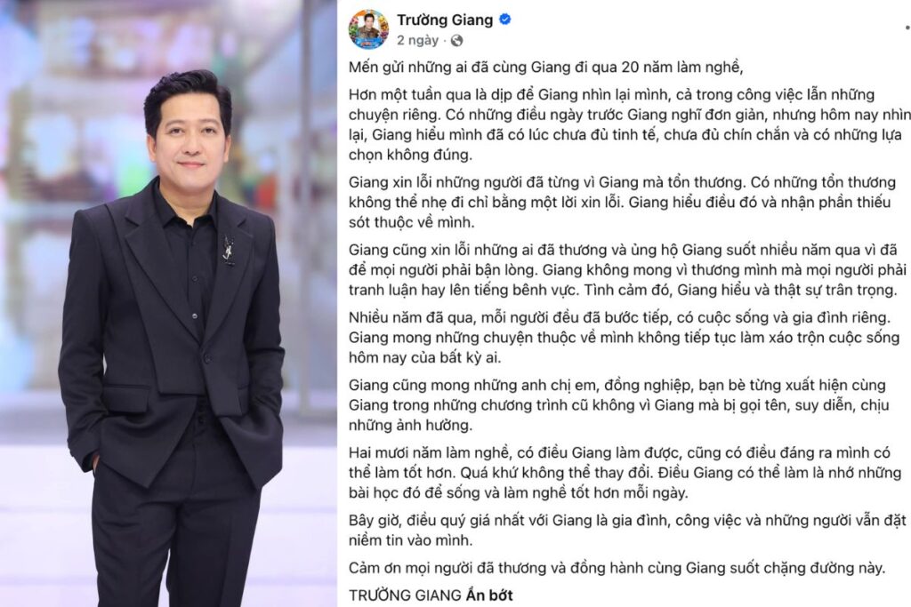 Tâm thư tối 14/9 của Trường Giang